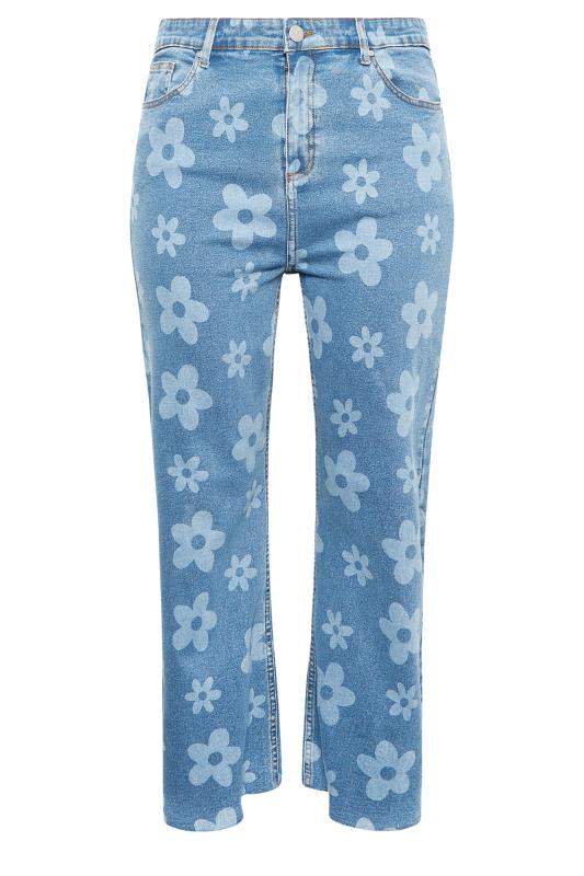 YOURS Curve Plus Size Blue Floral Stretch Wide Leg Jeans | Yours Clothing  5