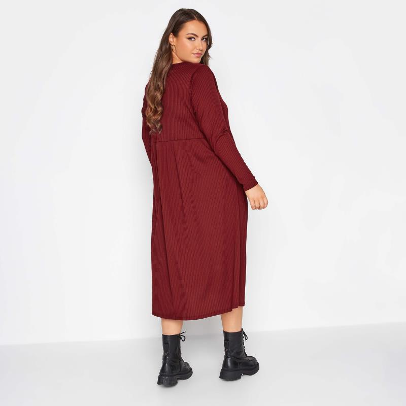 LIMITED COLLECTION Curve Wine Red Ribbed Midaxi Dress 3