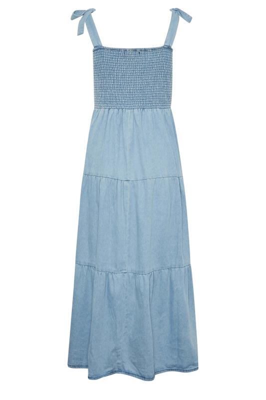 LTS Tall Women's Blue Denim Shirred Tiered Dress | Long Tall Sally 7