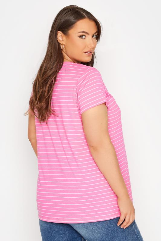 Curve Bright Pink Stripe Short Sleeve T-Shirt 3