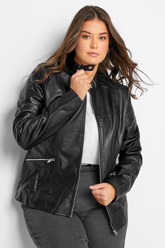  Grande Taille LTS Tall Black Collarless Faux Leather Jacket