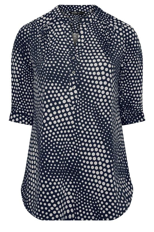 YOURS Plus Size Navy Blue Polka Dot Half Placket Shirt | Yours Clothing 5
