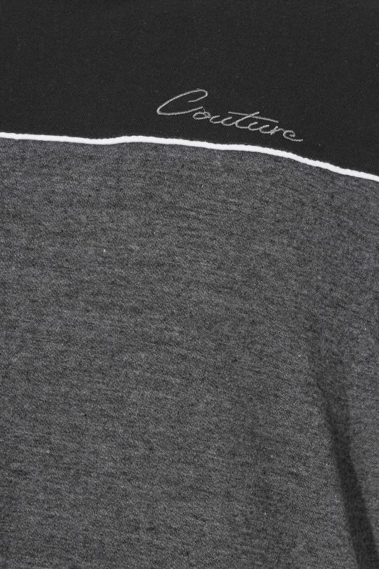 D555 Big & Tall Charcoal Grey 'Couture' Slogan Colour Block T-Shirt 4