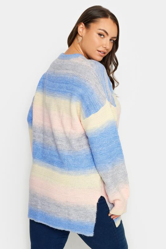YOURS Plus Size Blue Stripe Side Split Knitted Jumper | Yours Clothing 3