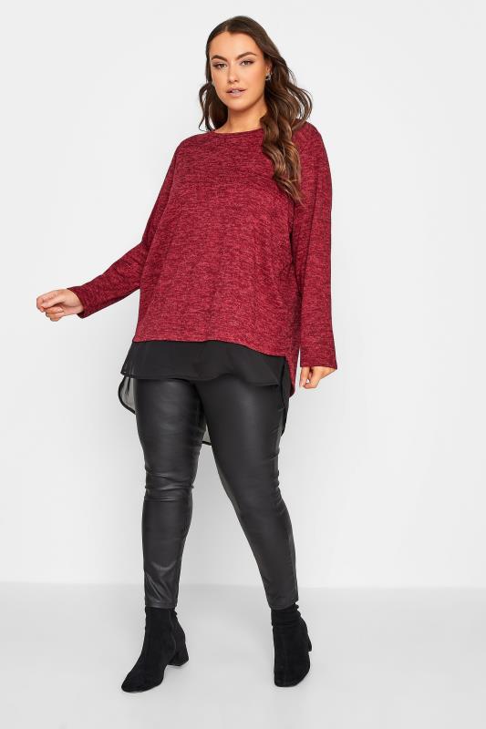 Plus Size Red Mesh Hem Soft Touch Top | Yours Clothing 2