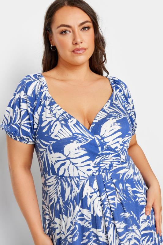 YOURS Plus Size Blue Leaf Print Wrap Dress | Yours Clothing 4