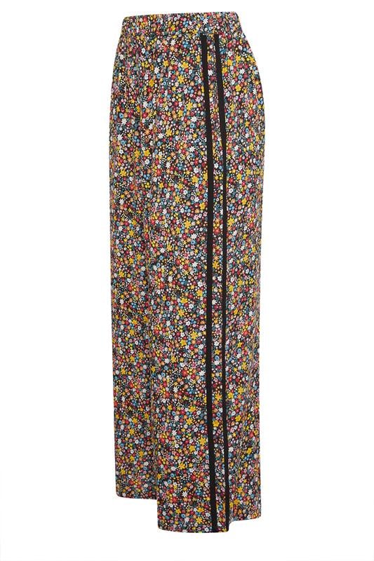 PixieGirl Petite Women's Black Ditsy Floral Side Stripe Wide Leg Trousers | PixieGirl 5