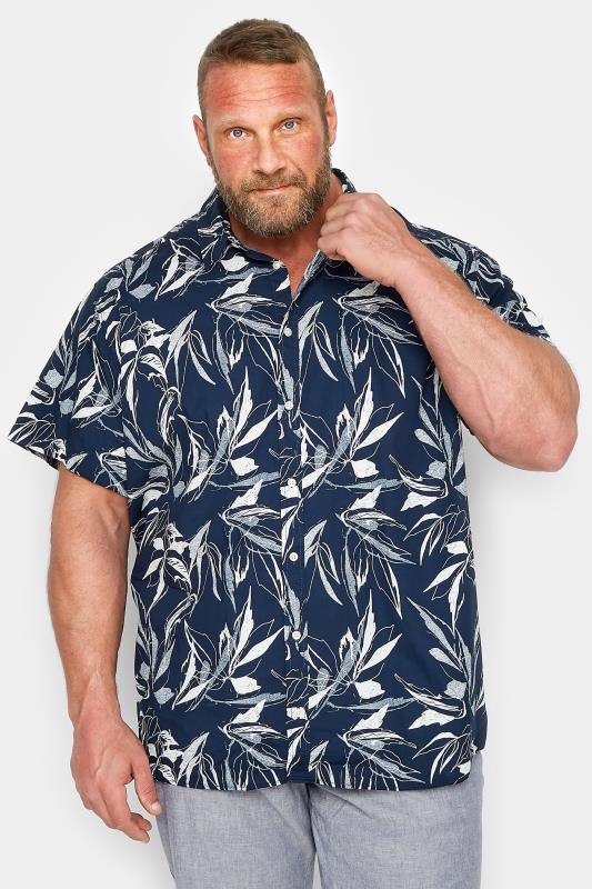 JACK & JONES Big & Tall Navy Blue Floral Print Shirt | BadRhino 1