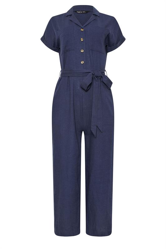 M&Co Navy Blue Tie Waist Linen Jumpsuit | M&Co 6