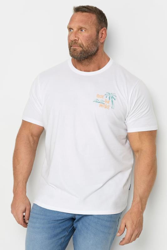  Tallas Grandes BadRhino Big & Tall White 'Ride The Wave' Embroidered T-Shirt