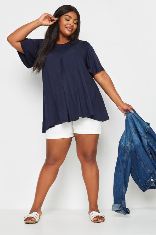 YOURS Plus Size Navy Blue Pleated Swing Top | Yours Clothing 2