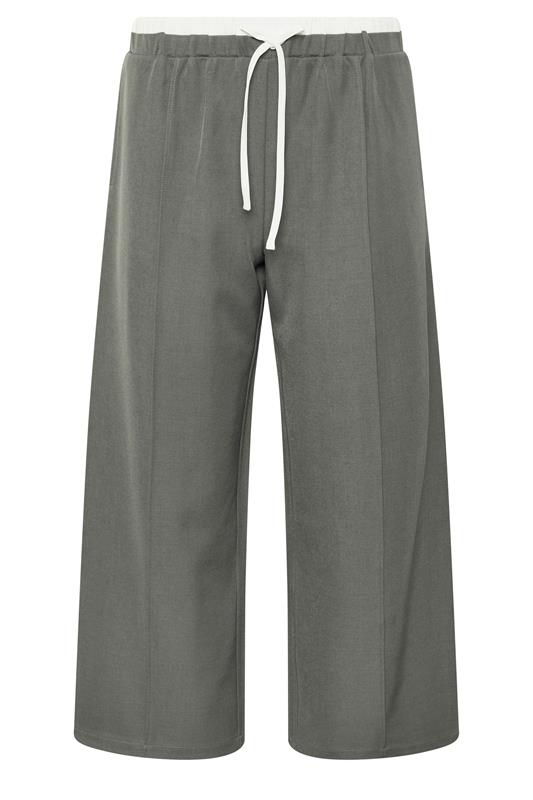 PixieGirl Petite Women's Grey Contrast Waist Wide Leg Trousers | PixieGirl 5