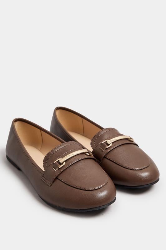 Brown Faux Leather Loafers In Extra Wide EEE Fit | Yours Clothing  2