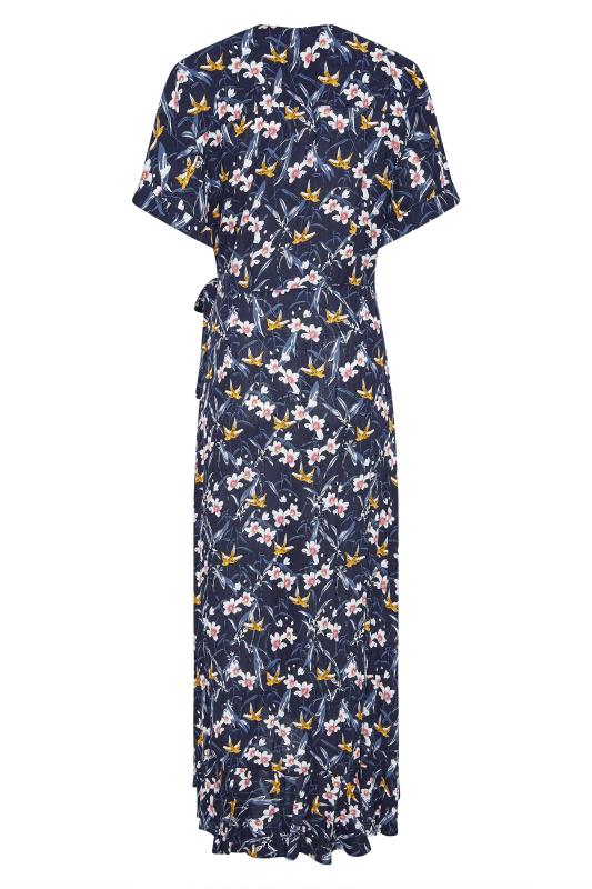 LTS Tall Navy Blue Floral Wrap Dress 7