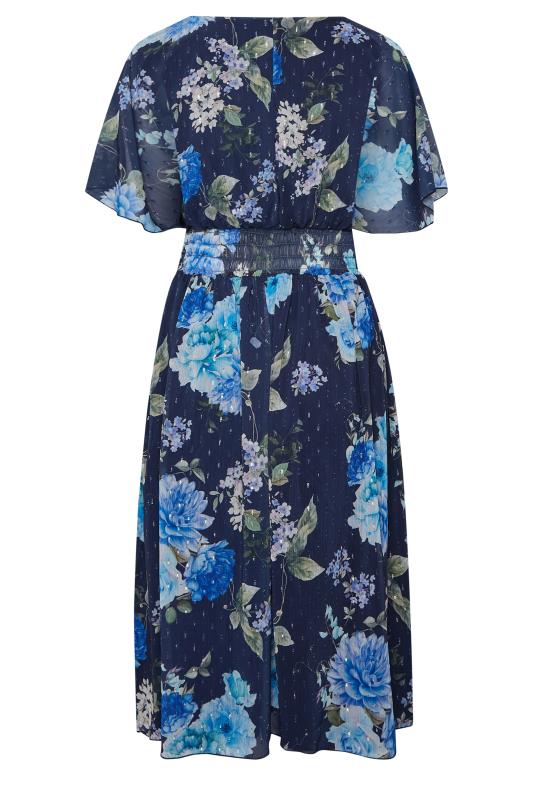 YOURS LONDON Plus Size Blue Floral Angel Sleeve Wrap Dress | Yours Clothing  7