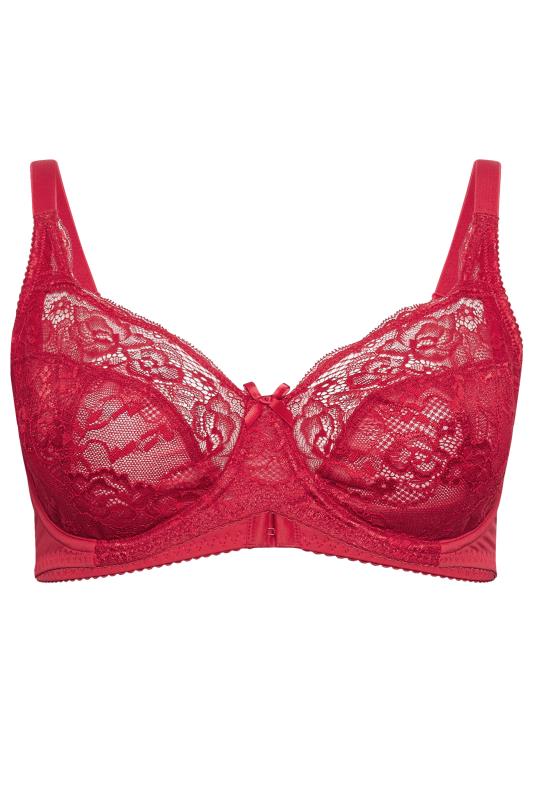 YOURS Plus Size Red Stretch Lace Non-Padded Underwired Balcony Bra | Yours Clothing 4