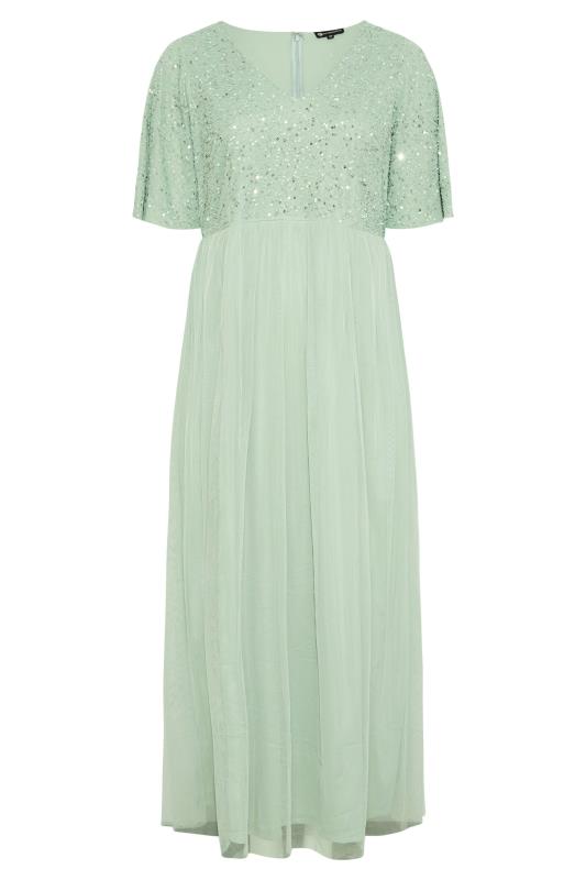 LUXE Plus Size Sage Green Sequin Hand Embellished Maxi Dress | Yours Clothing 6
