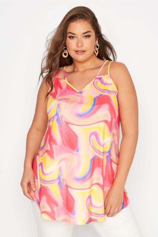 LIMITED COLLECTION Curve Pink Swirl Print Two Strap Vest Top 1
