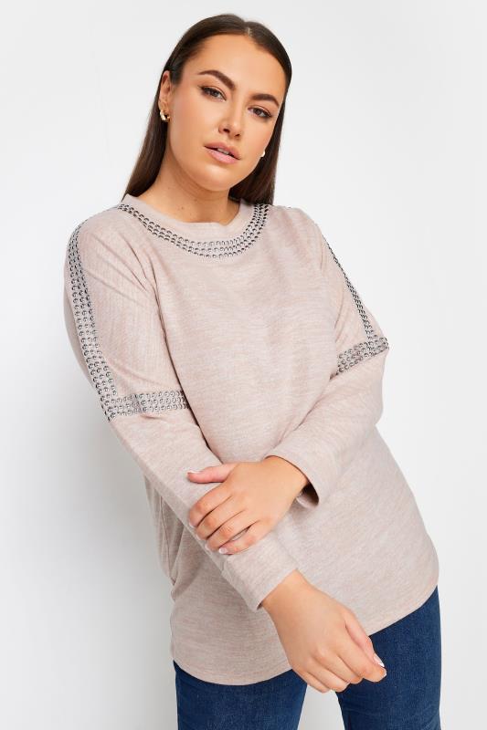  Grande Taille YOURS Curve Light Pink Stud Batwing Sleeve Jumper