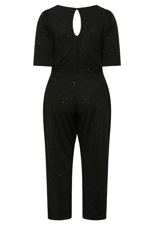 YOURS LONDON Plus Size Black Glitter Notch Neck Tie Waist Jumpsuit | Yours Clothing 8