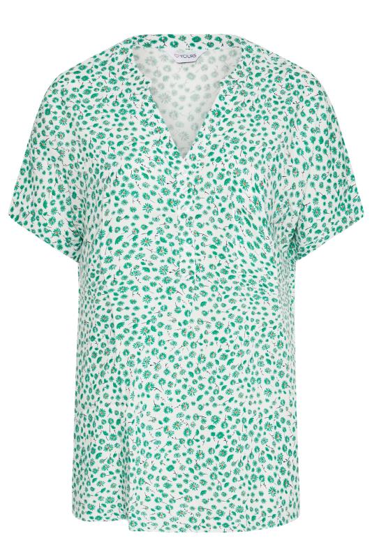 Curve Green & White Floral Print Grown On Sleeve Shirt 6