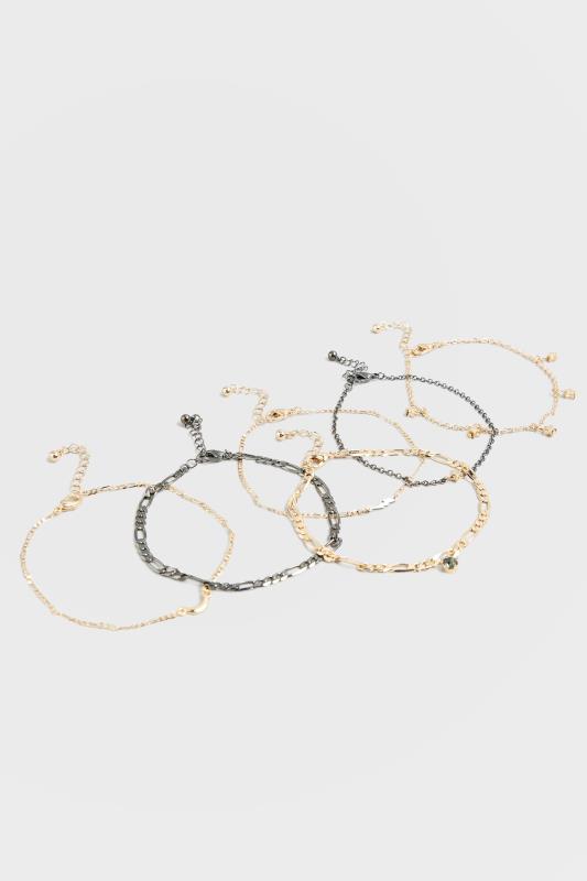 6 PACK Gold & Black Tone Chain Bracelets | Yours Clothing 2