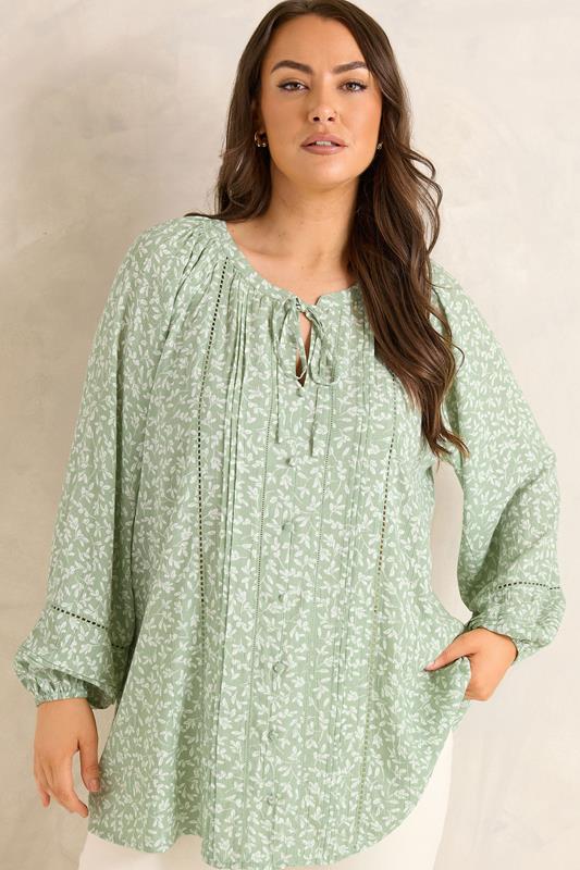  EVANS Blouse vert sauge à petit imprimé fleuri et col noué