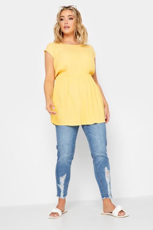 LIMITED COLLECTION Plus Size Yellow Crinkle Boxy Peplum Vest Top | Yours Clothing 3