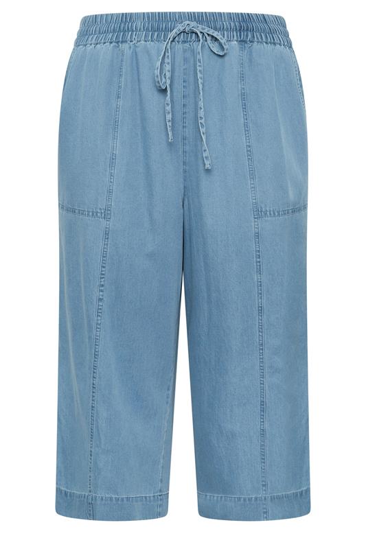 EVANS Plus Size Mid Blue Cropped Pull On Cotton Trousers | Evans 5
