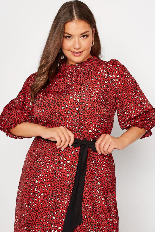 YOURS LONDON Plus Size Red Animal Print Ruffle Neck Dress | Yours Clothing 4