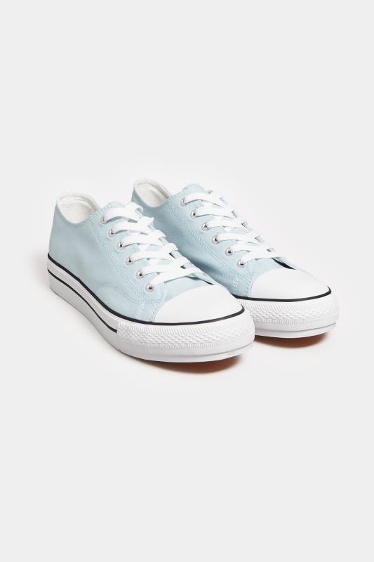 Light Blue Canvas Platform Sole Low Trainers In Wide E Fit | Yours Clothing  2