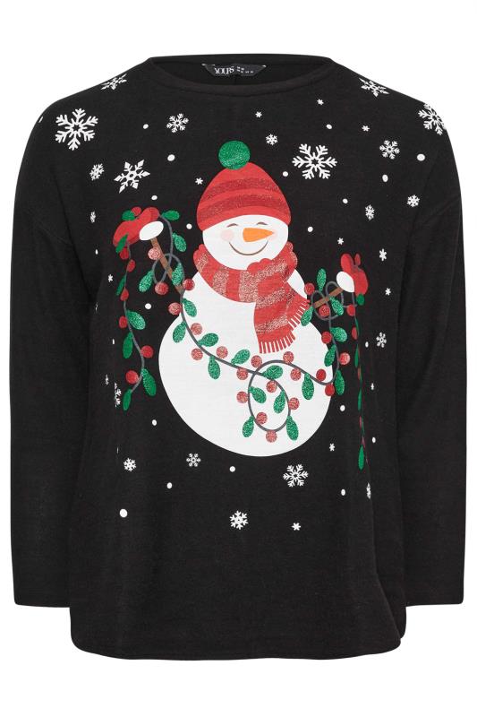 YOURS Plus Size Black Snowman Print Soft Touch Christmas Jumper | Yours Clothing 5