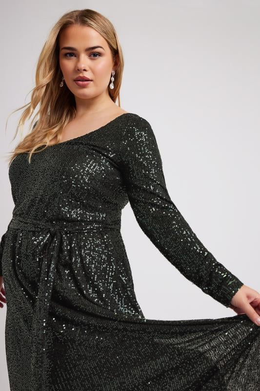 YOURS LONDON Plus Green Sequin Maxi Dress | Yours Clothing 2