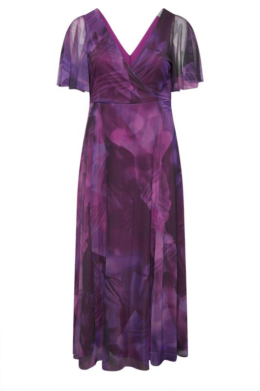 YOURS LONDON Curve Purple Abstract Print Wrap Maxi Dress | Yours Clothing 5