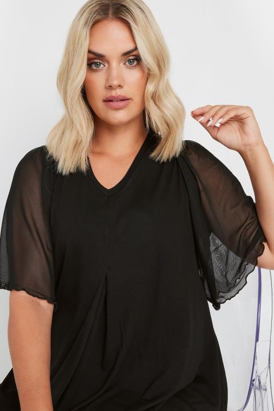  Tallas Grandes YOURS Curve Black Pleat Front Angel Sleeve Top