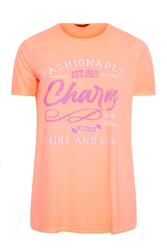 Curve Orange 'Charm' Slogan Printed T-Shirt 6