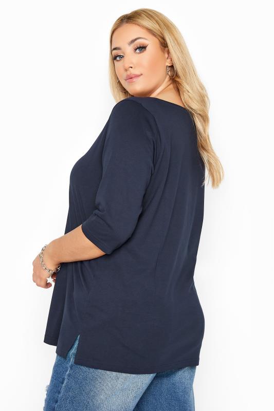 YOURS FOR GOOD Curve Navy Blue Pintuck Henley Top 3