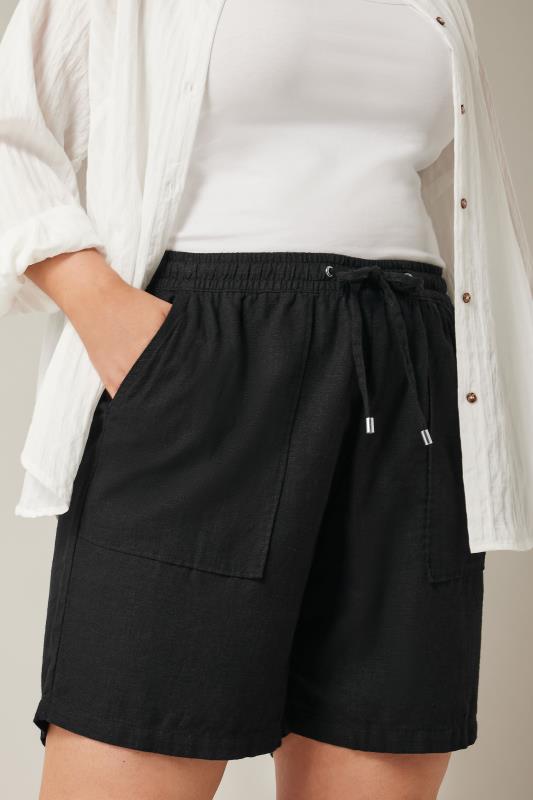 EVANS Plus Size Black Linen Shorts | Evans 5