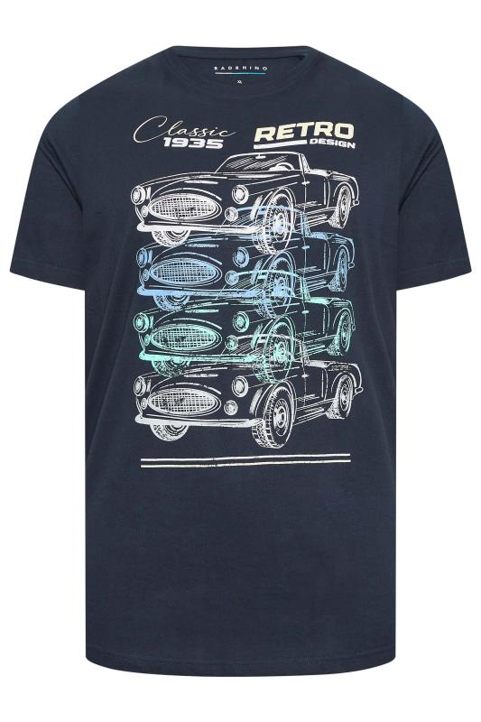 BadRhino Big & Tall Blue Retro Car Print T-Shirt | BadRhino 3