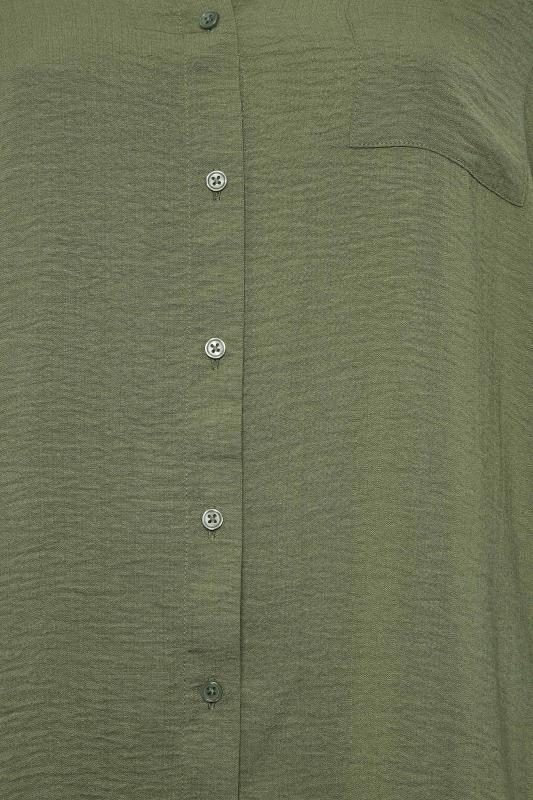 YOURS Curve Plus Size Khaki Green Textured Boyfriend Shirt | Yours Clothing 6
