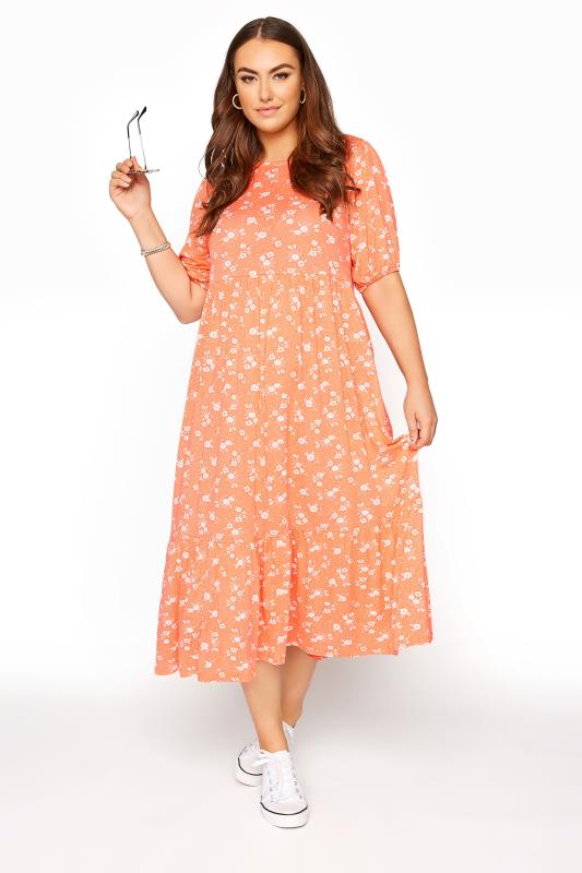 Orange Floral Short Sleeve Maxi Dress_A.jpg