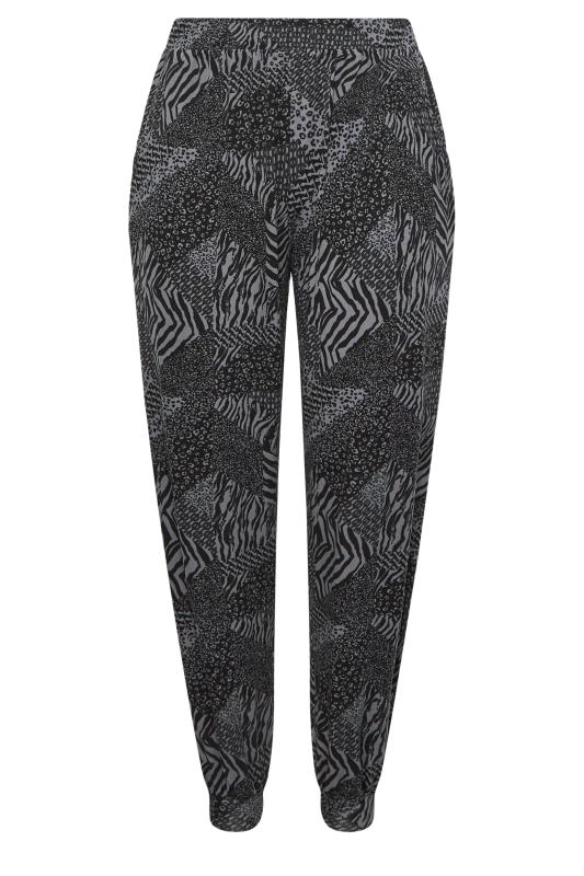 YOURS Curve Plus Size Black Cuffed Animal Print Harem Joggers | Yours Clothing  4