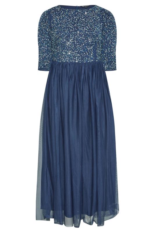 LUXE Plus Size Navy Blue Sequin Hand Embellished Maxi Dress | Yours Clothing  6