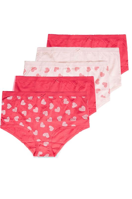 5 PACK Curve Pink Love Heart Print High Waisted Full Briefs 2