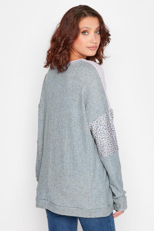 LTS Tall Women's Grey Animal Print Colour Block Sweatshirt | Long Tall Sally 3