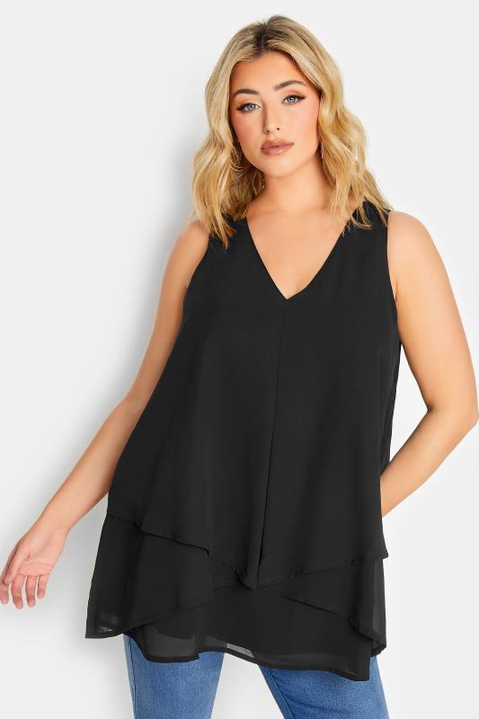  Grande Taille YOURS LONDON Curve Black Layered Vest Top