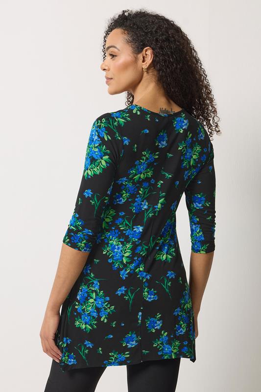 M&Co Black Floral Hanky Hem Top | M&Co 2