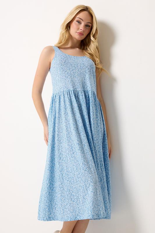 M&Co Light Blue Ditsy Floral Print Sleeveless Midi Dress | M&Co 1
