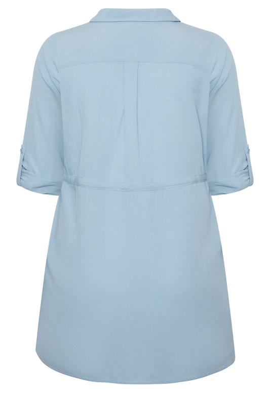YOURS Plus Size Curve Light Blue Utility Tunic Linen Blend Shirt | Yours Clothing  7
