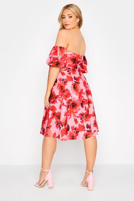 YOURS LONDON Plus Size Pink Floral Bardot Skater Dress | Yours Clothing 3